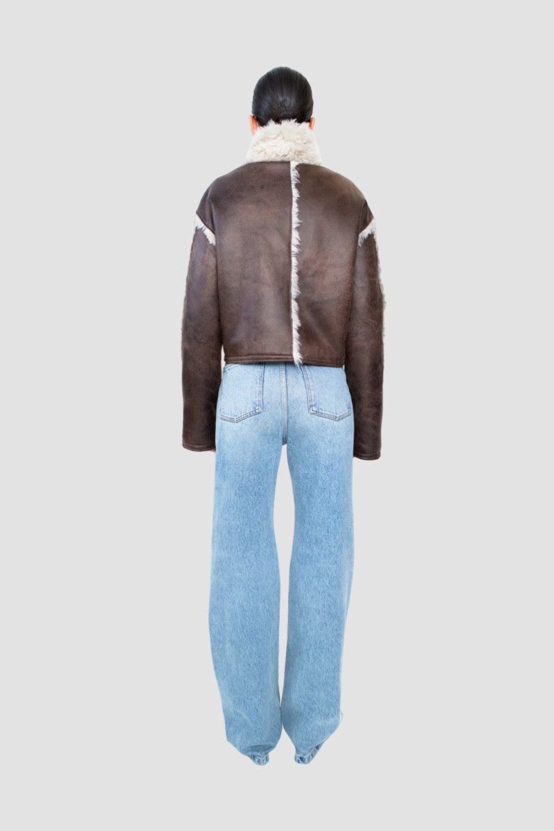 W AMARI JACKET  FAUX AVIATOR BROWN