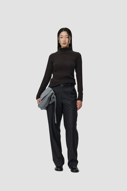 MOCK NECK TOP Dark Brown Ajour Stripe