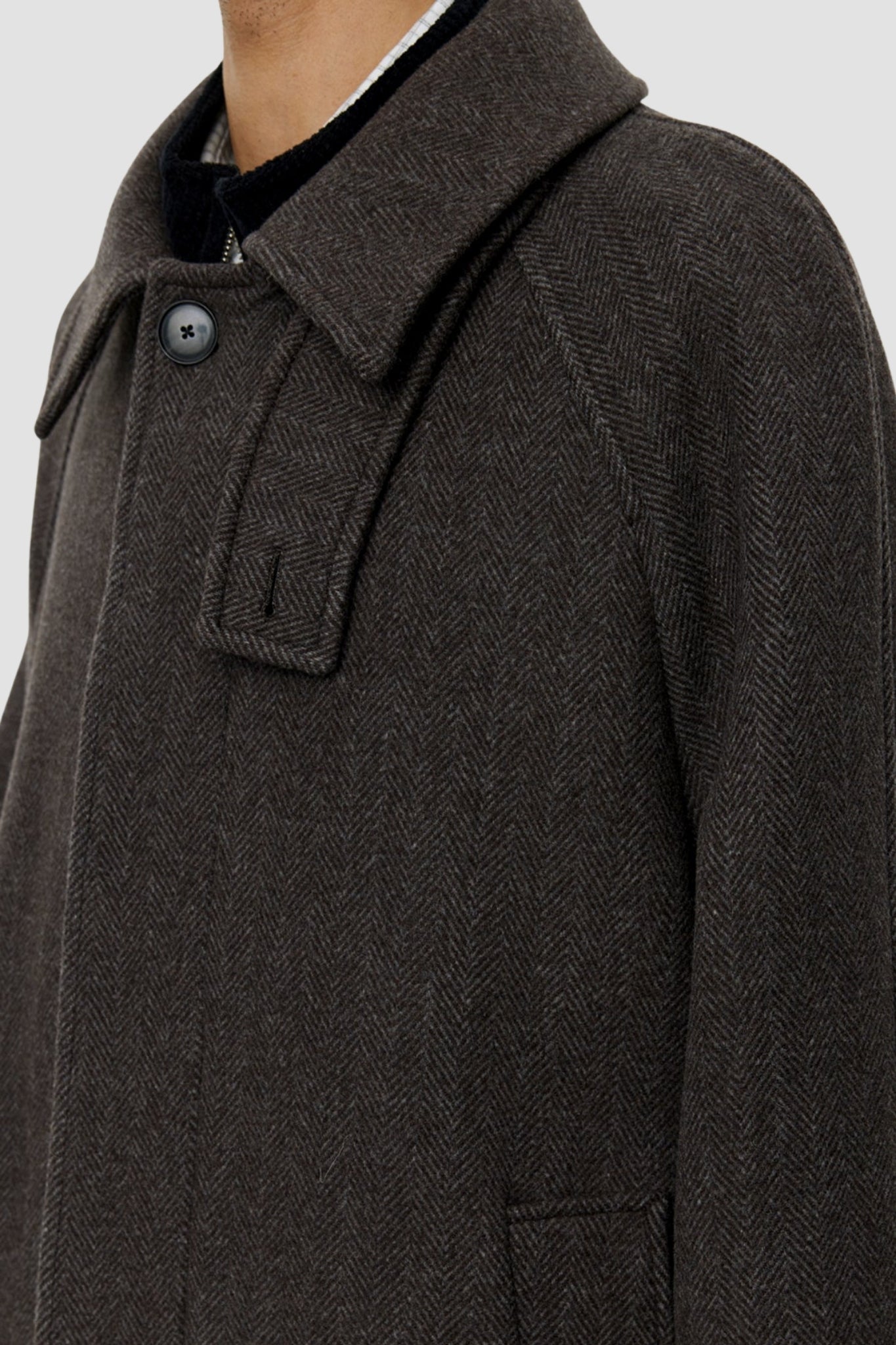INSTALLATION COAT Brown Herringbone Recycled Wool