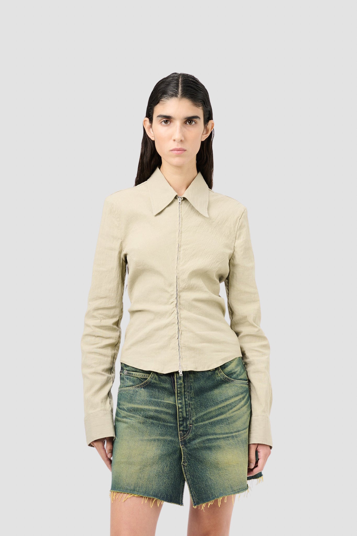 SLIM ZIP SHIRT Dry Grass Rugged Lincot