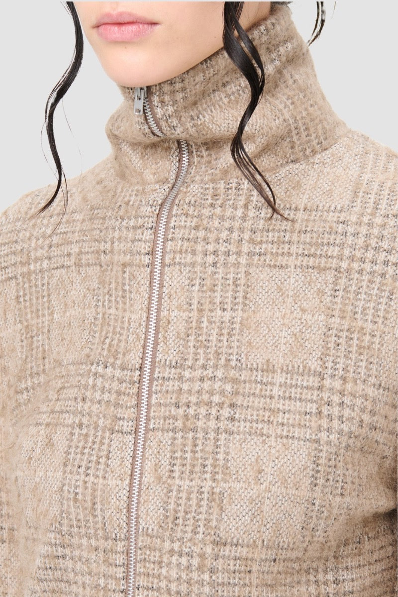 SLIM ZIP LONGSLEEVE Beige Hound Check