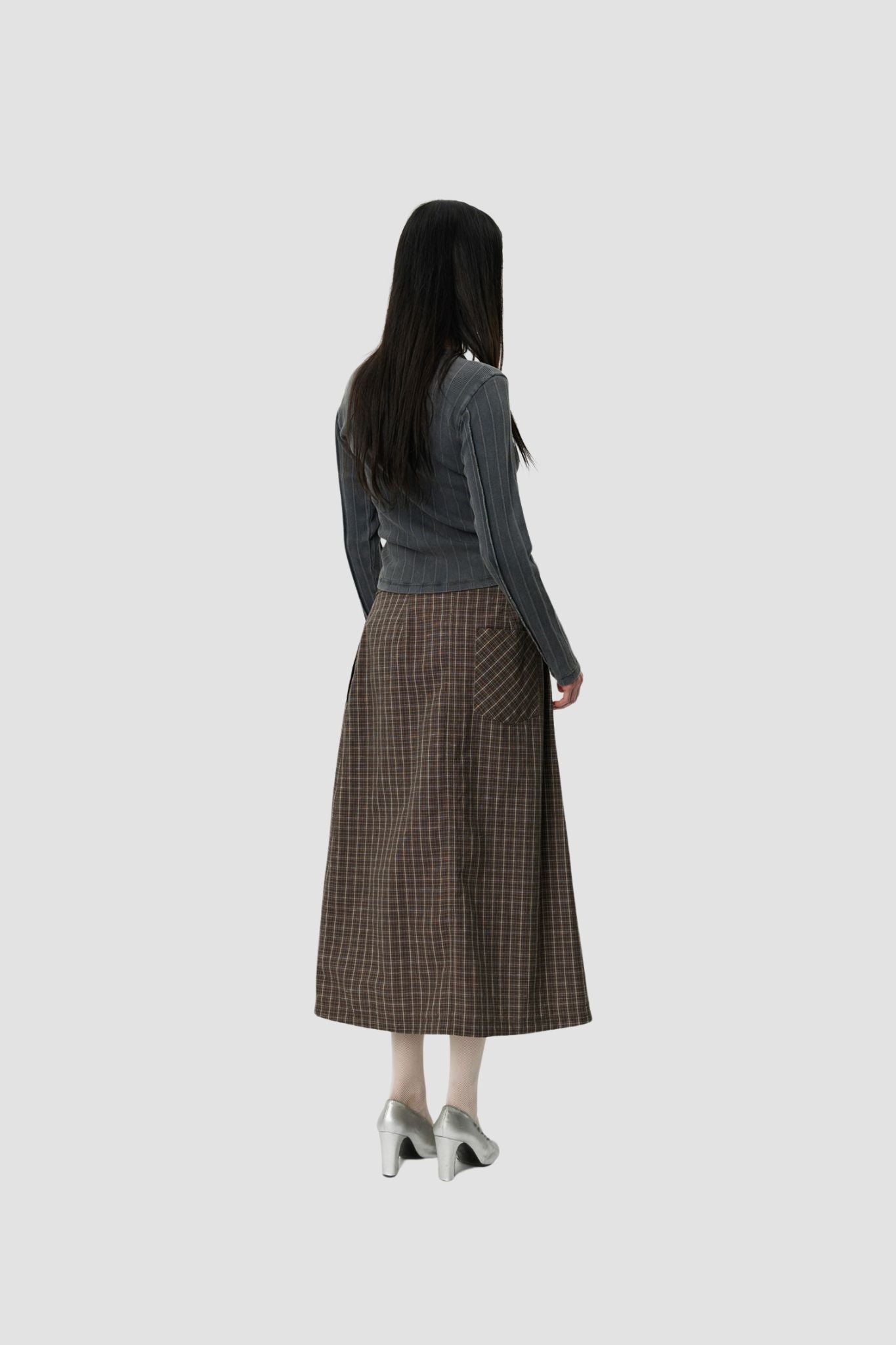 CLASSIC WRAP SKIRT Brown Linen Check