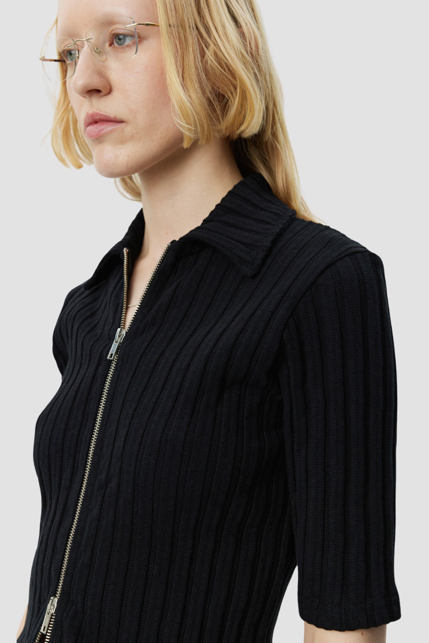 ZIP UP POLO Black Rib