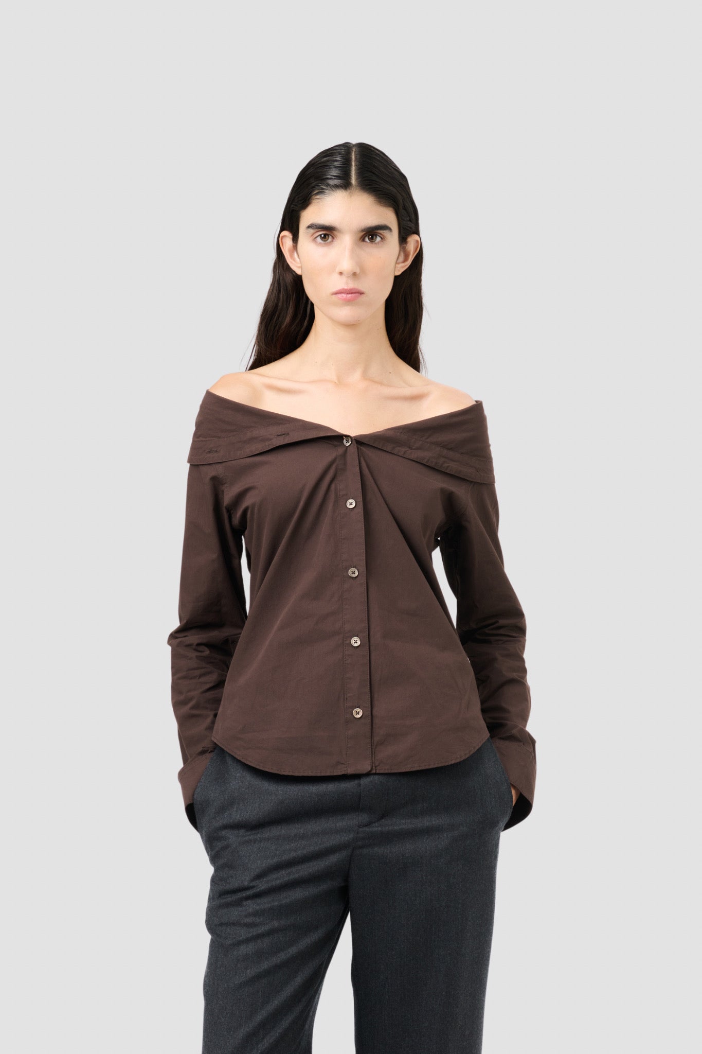 KAONASHI SHIRT Hefty Brown Coarse Poplin