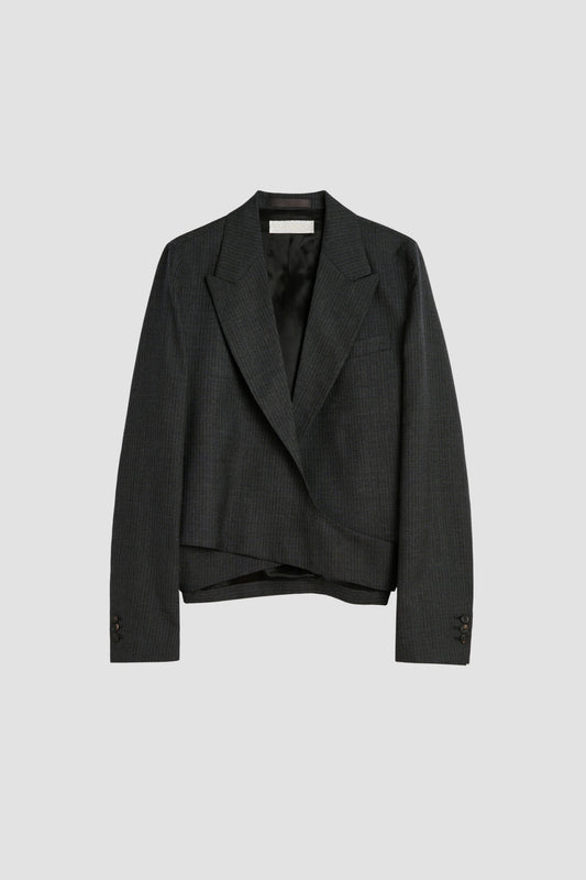 WRAP BLAZER, Smoke Gray Micro Herringbone
