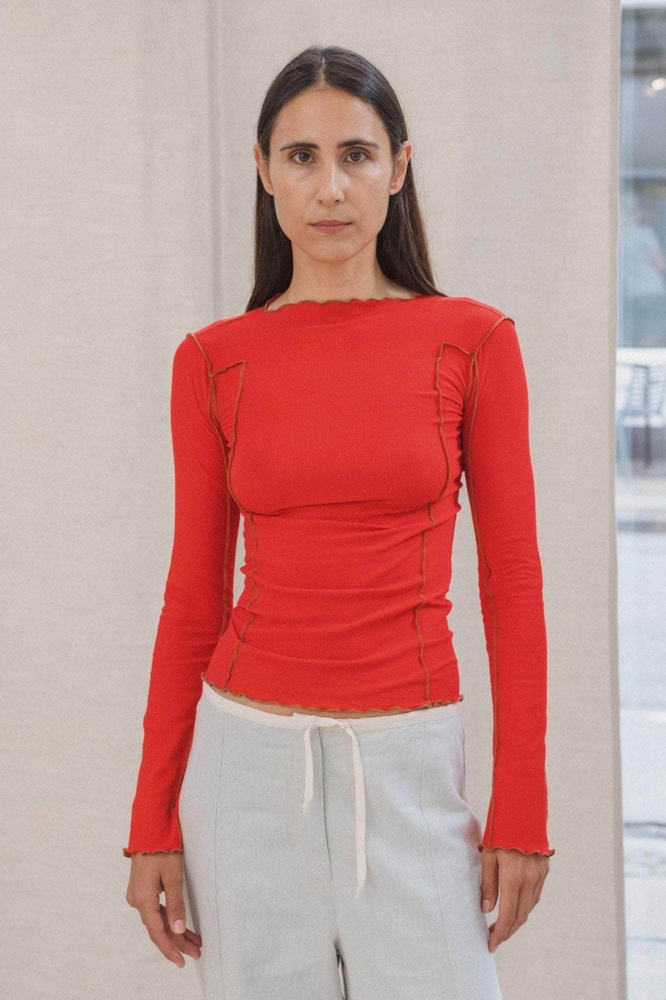 OMATO LONG SLEEVE TEE MY RED/BROWN