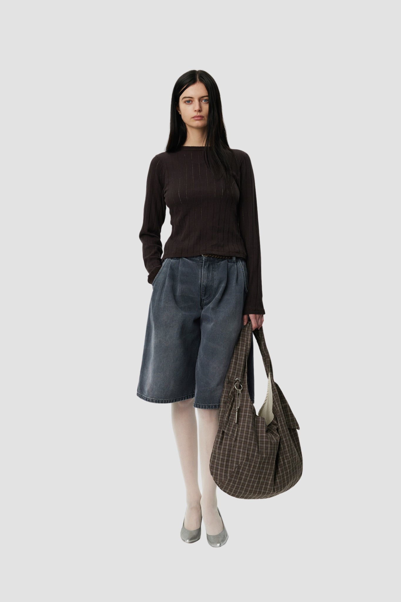 W LS ROUND NECK Brown Rib