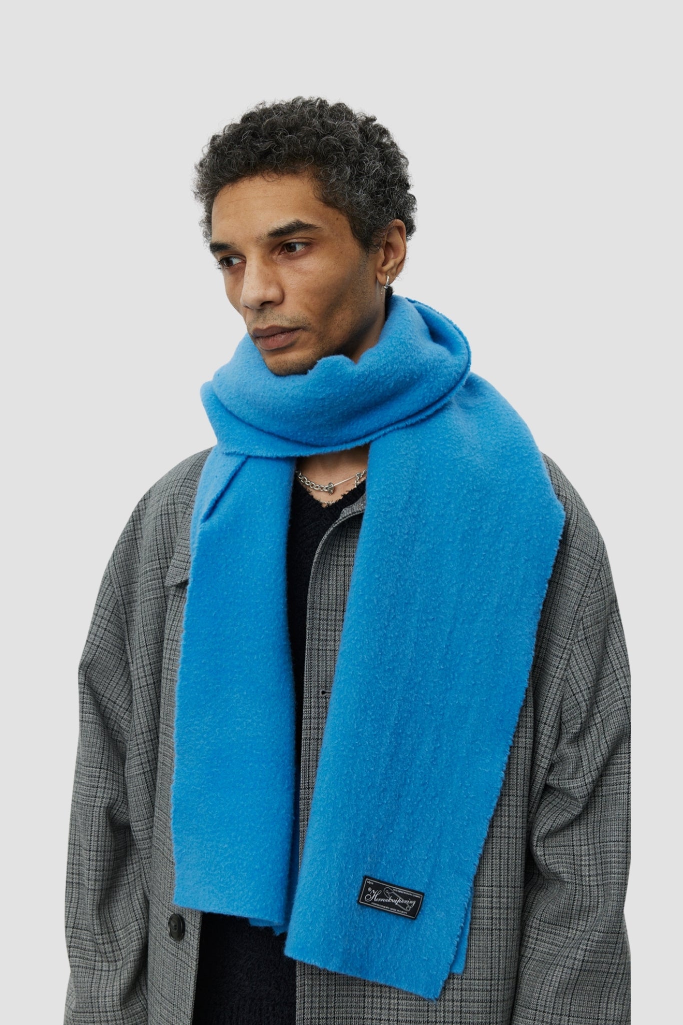 Wool Scarf Bright Blue Fuzz
