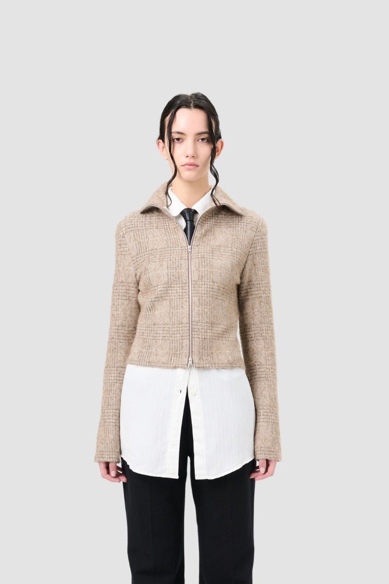 SLIM ZIP LONGSLEEVE Beige Hound Check