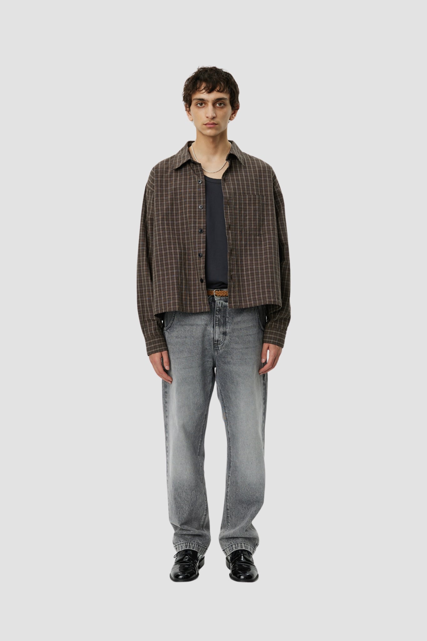 PRIORITY SHIRT Brown Linen Check