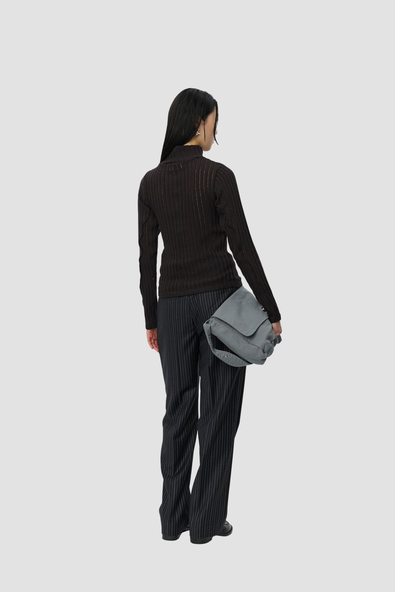 MOCK NECK TOP Dark Brown Ajour Stripe