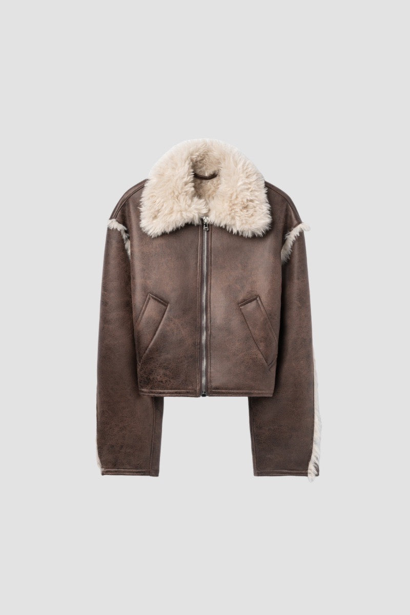 W AMARI JACKET  FAUX AVIATOR BROWN