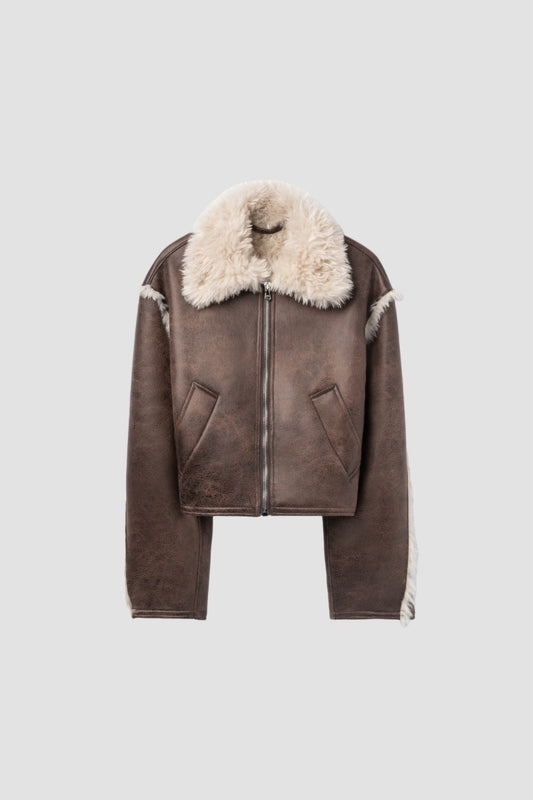 W AMARI JACKET  FAUX AVIATOR BROWN
