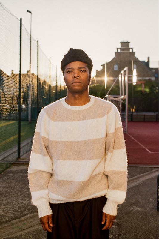 SUEDEHEAD STRIPE CREW KNIT WINTER WHITE/ PUTTY