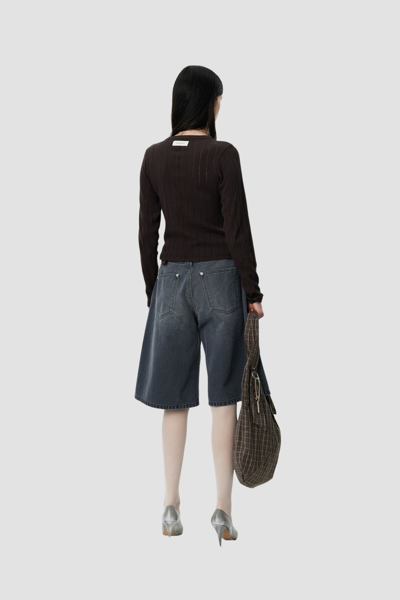 W LS ROUND NECK Brown Rib