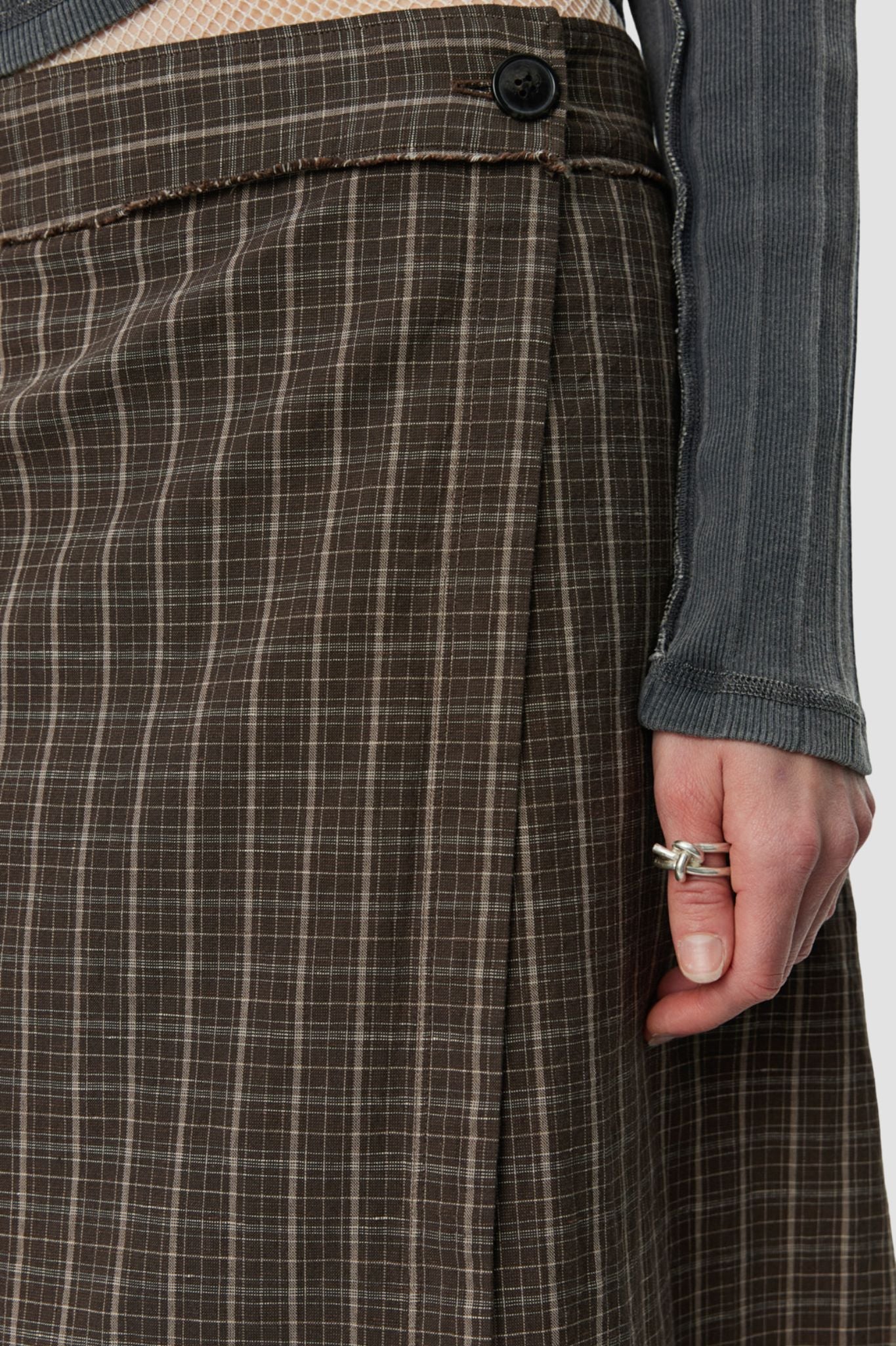 CLASSIC WRAP SKIRT Brown Linen Check
