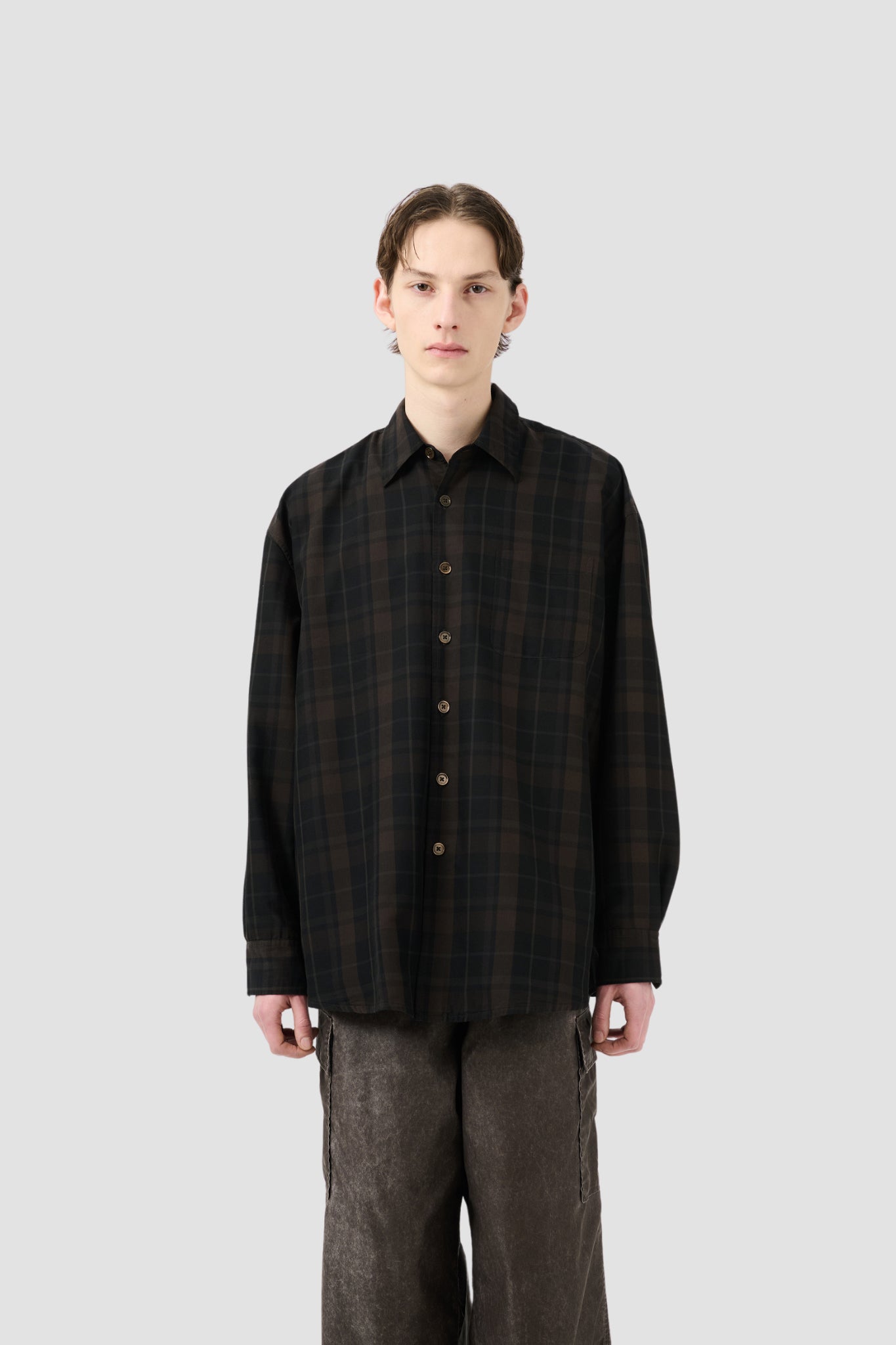 BORROWED SHIRT Black Sheer Shadow Check
