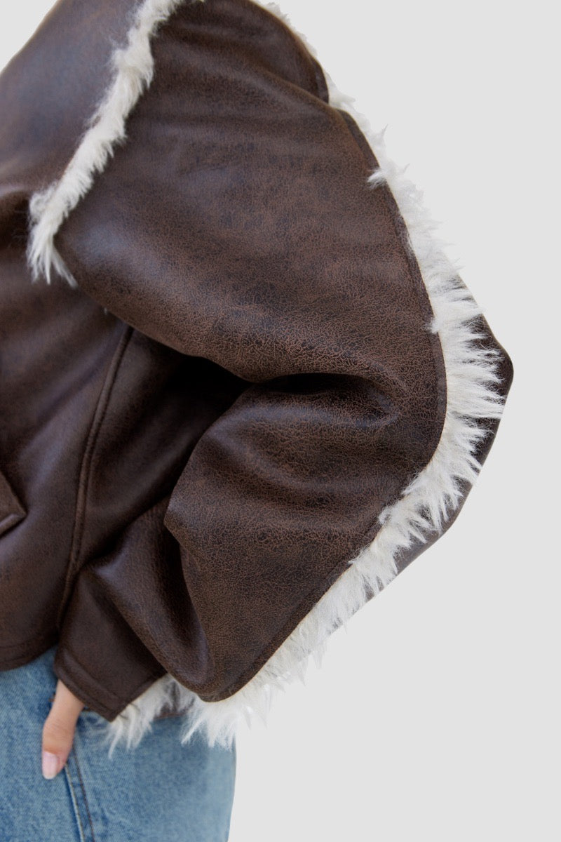 W AMARI JACKET  FAUX AVIATOR BROWN