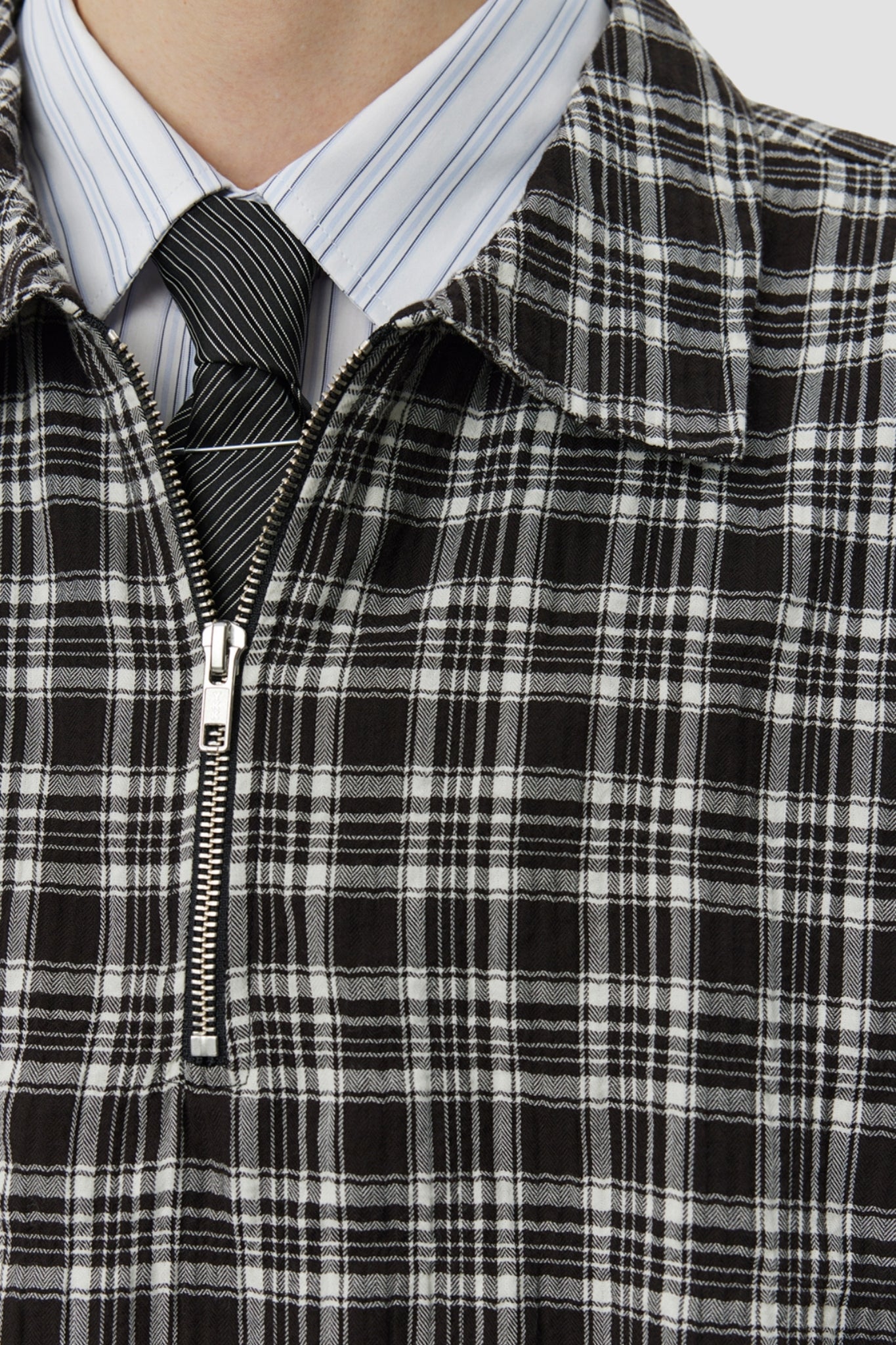 QUARTER ZIP SHIRT Coffee Textured Plaid