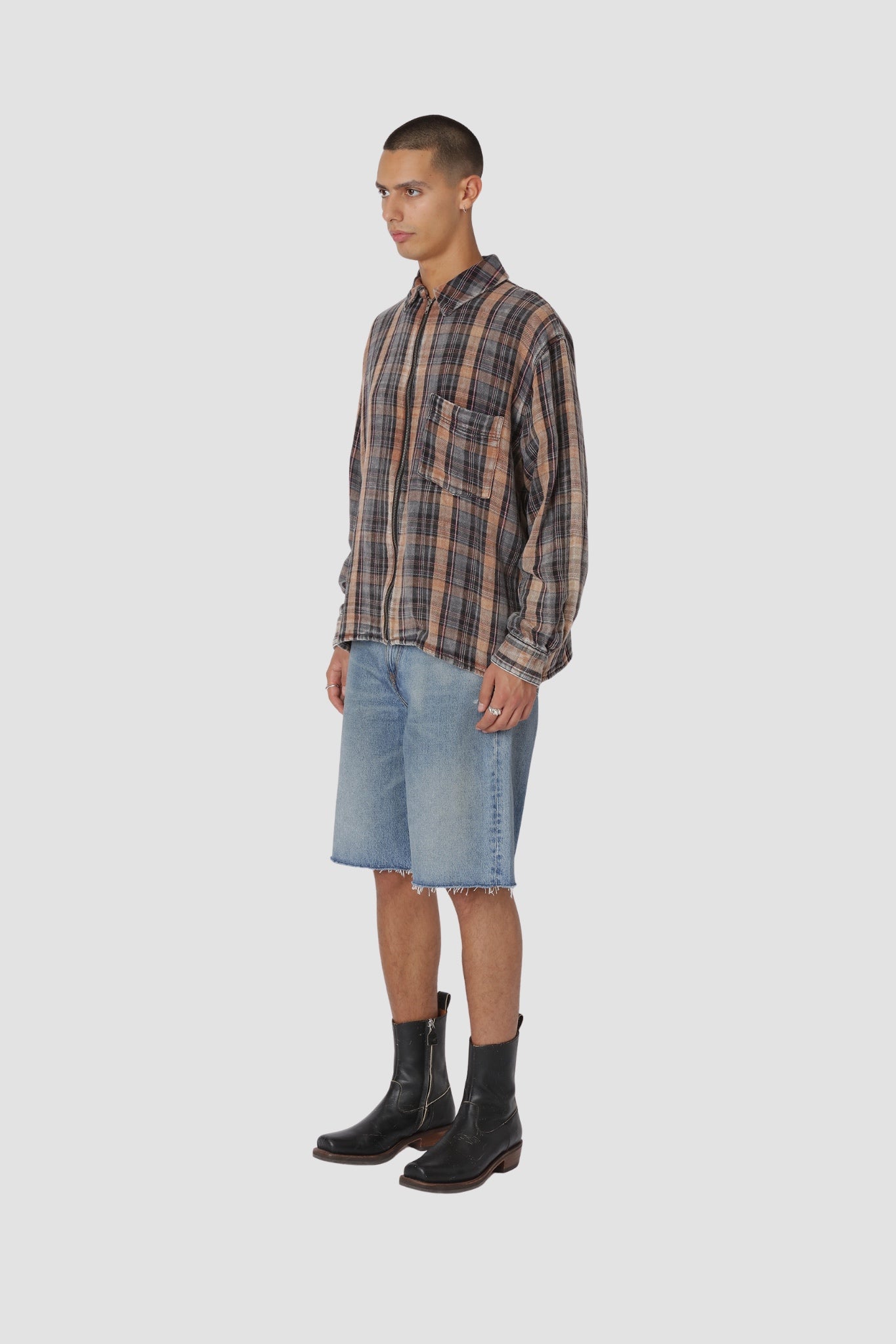 ZAYNE ZIP SHIRT Bleached Check
