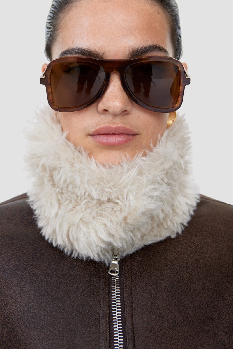 W AMARI JACKET  FAUX AVIATOR BROWN