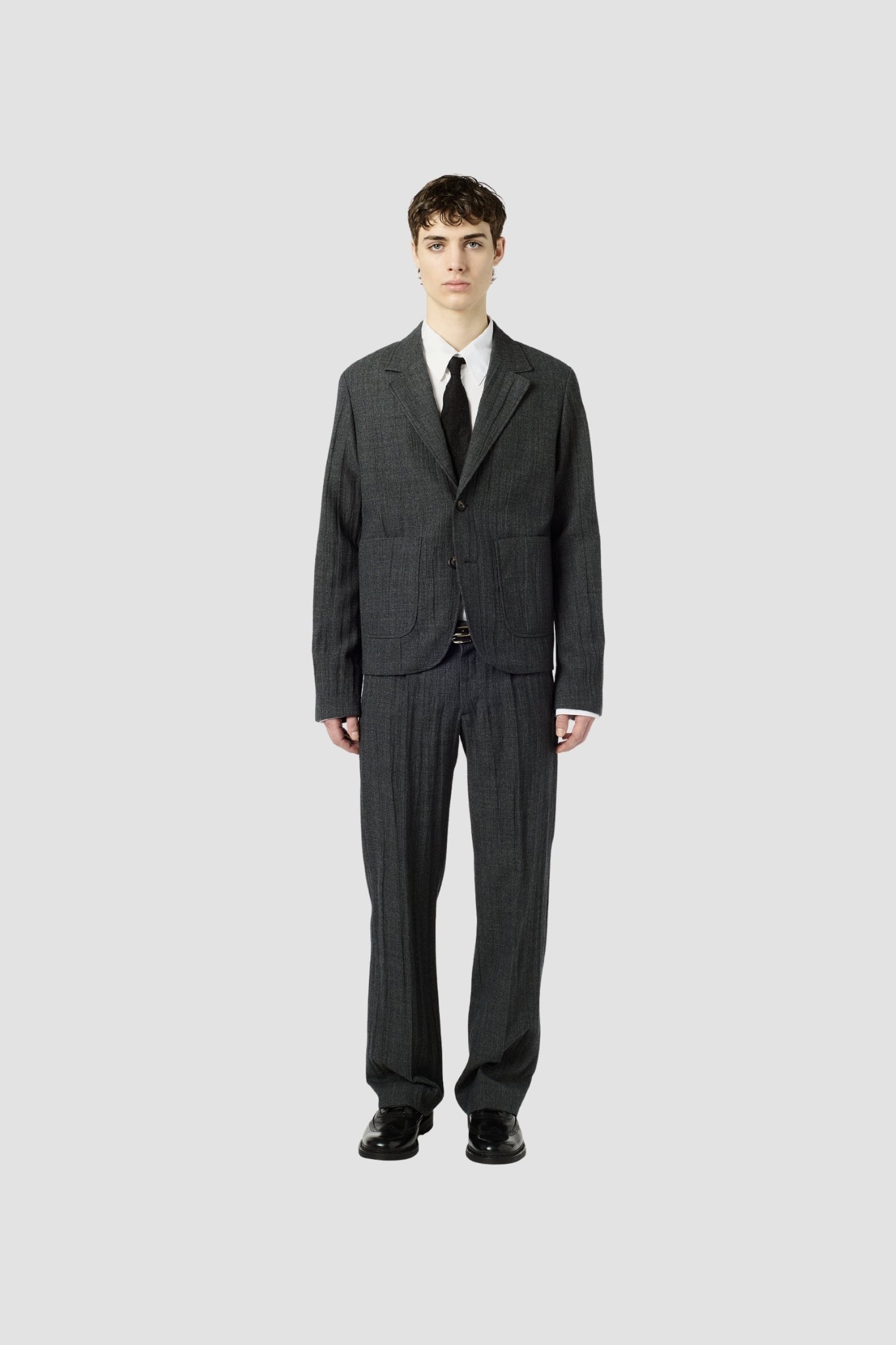 TEMP BLAZER, Stone Grey Plisse Wool