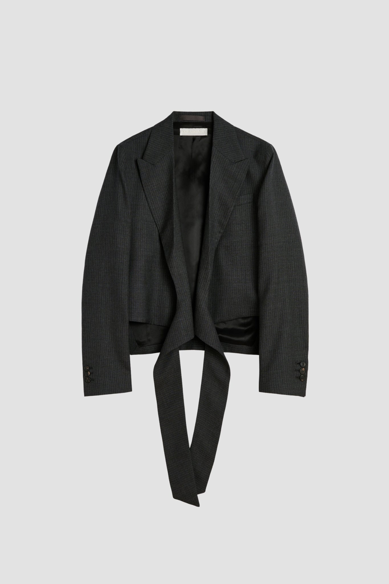 WRAP BLAZER, Smoke Gray Micro Herringbone