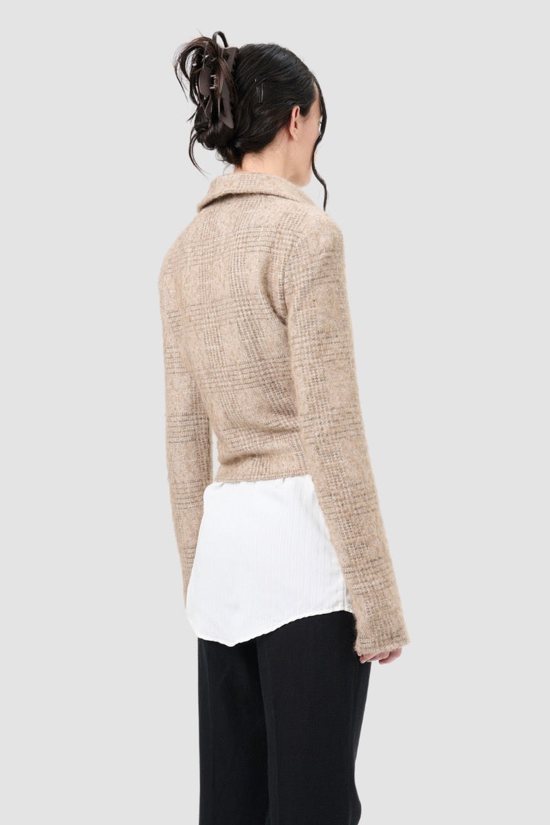 SLIM ZIP LONGSLEEVE Beige Hound Check