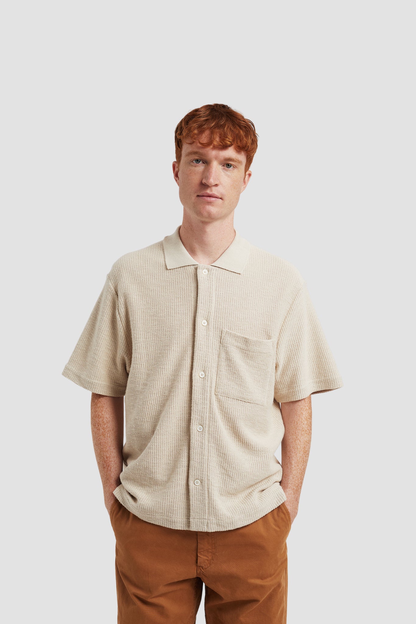 GUSTAV CROCHET JERSEY SHIRT Oatmeal
