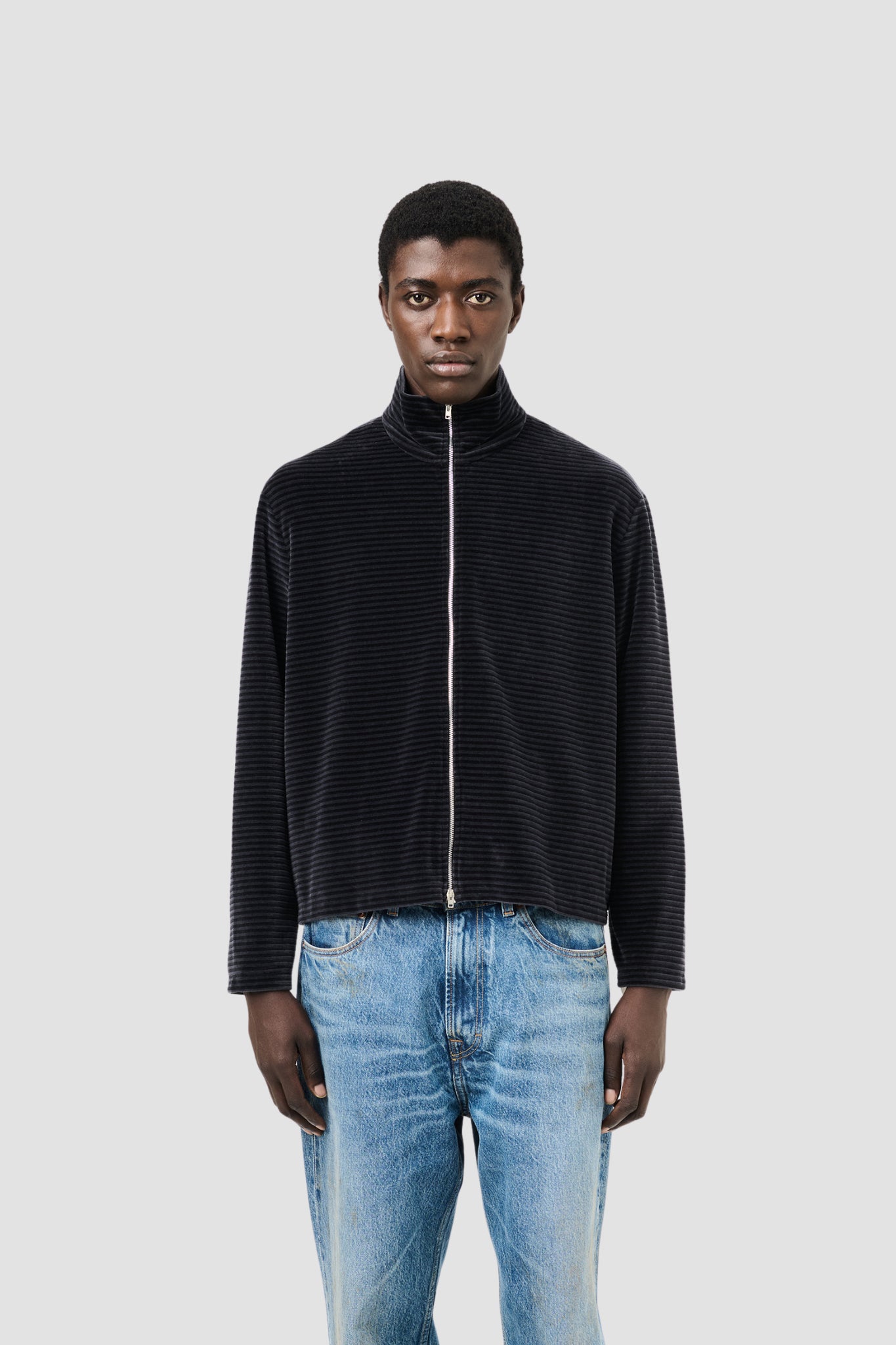 SHRUNKEN FULLZIP POLO Phantom Stripe Velour