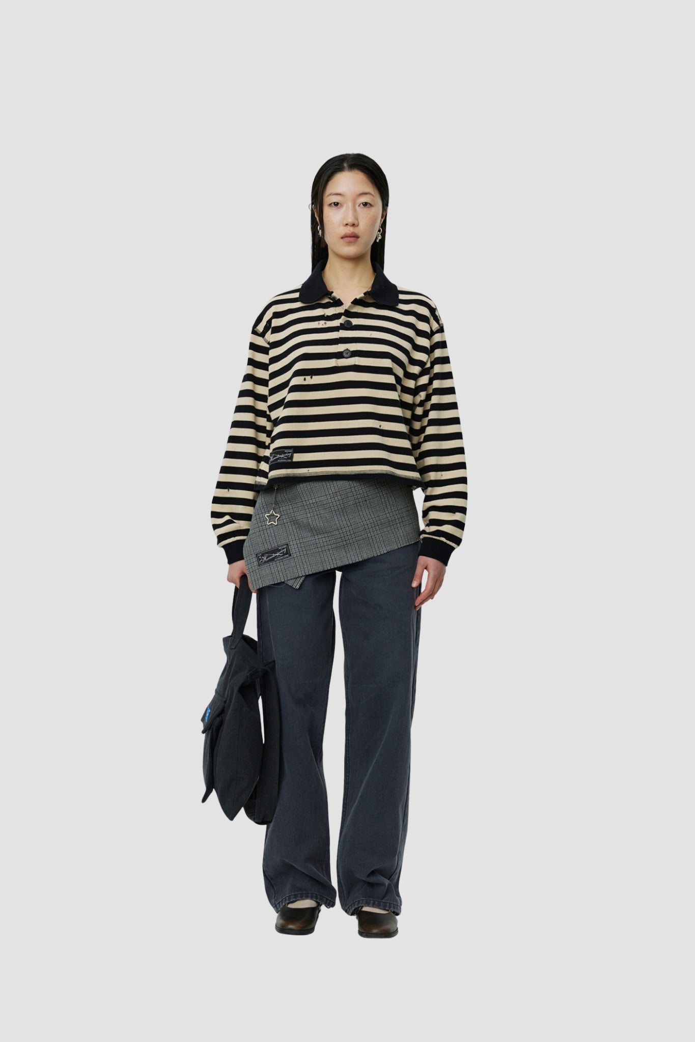 CROPPED FRACTURED POLO Wide Black Stripe