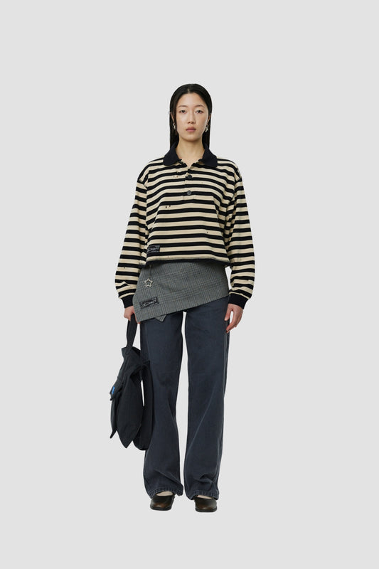 CROPPED FRACTURED POLO Wide Black Stripe