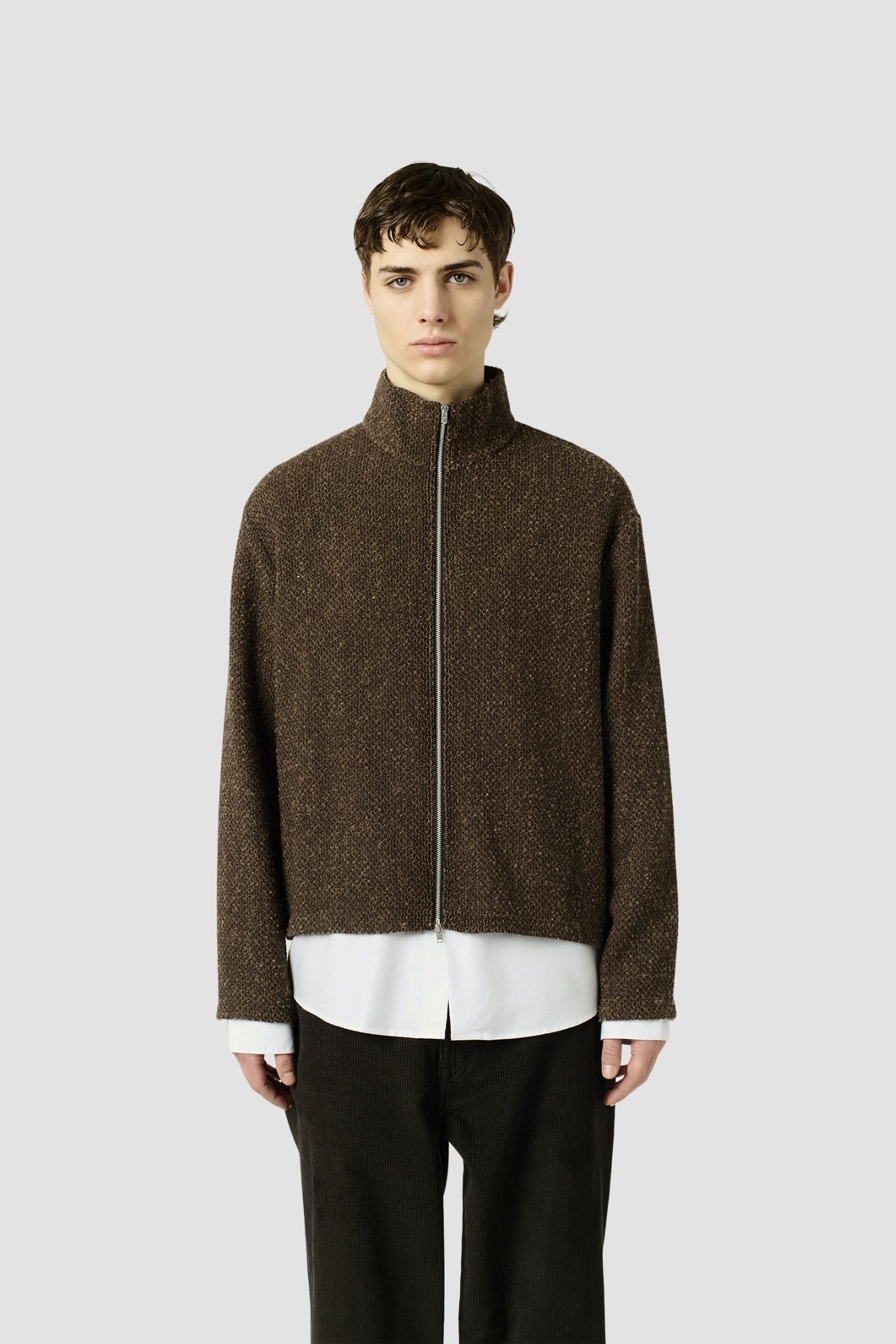 SHRUNKEN FULLZIP POLO Brown Sparse Buckle