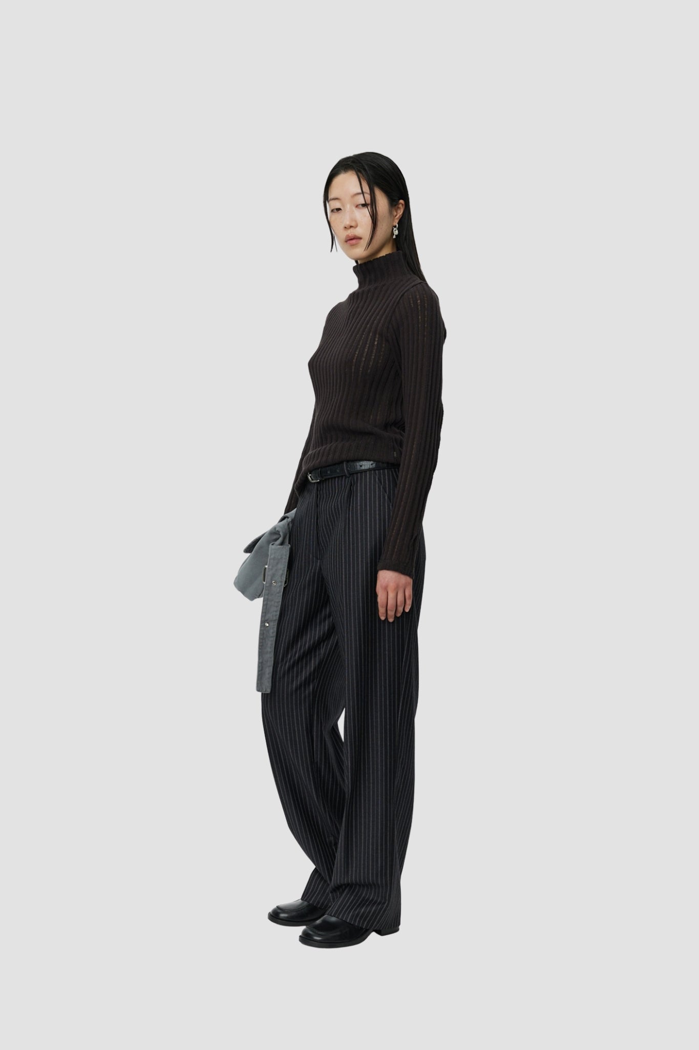 MOCK NECK TOP Dark Brown Ajour Stripe