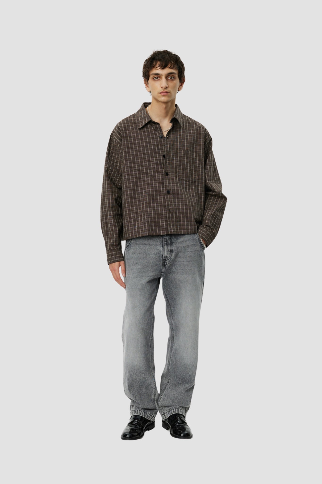 PRIORITY SHIRT Brown Linen Check