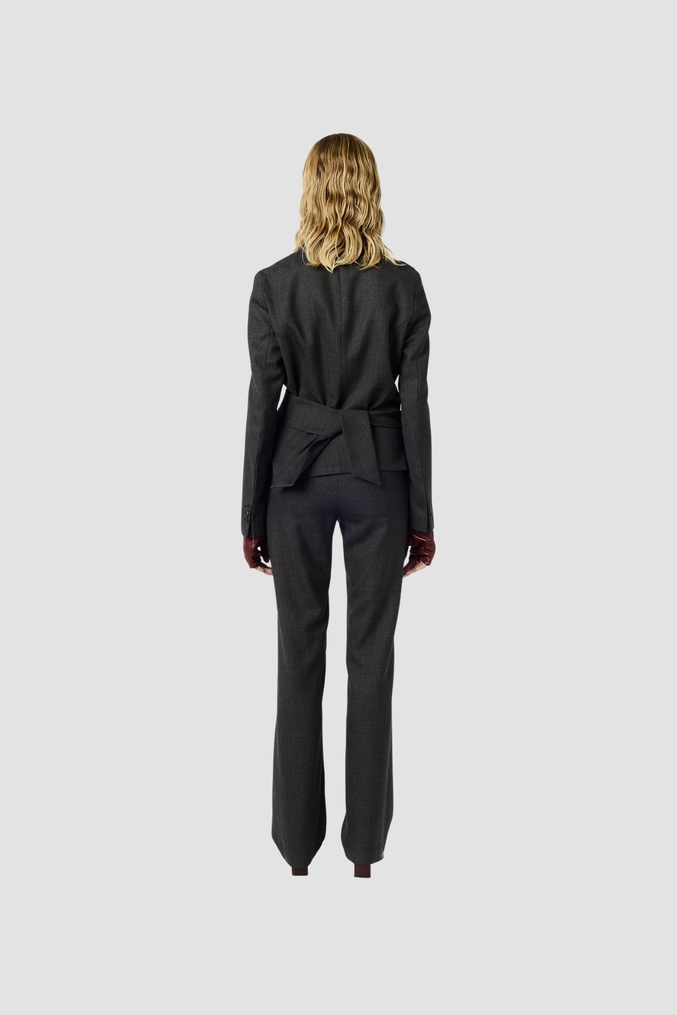 WRAP BLAZER, Smoke Gray Micro Herringbone