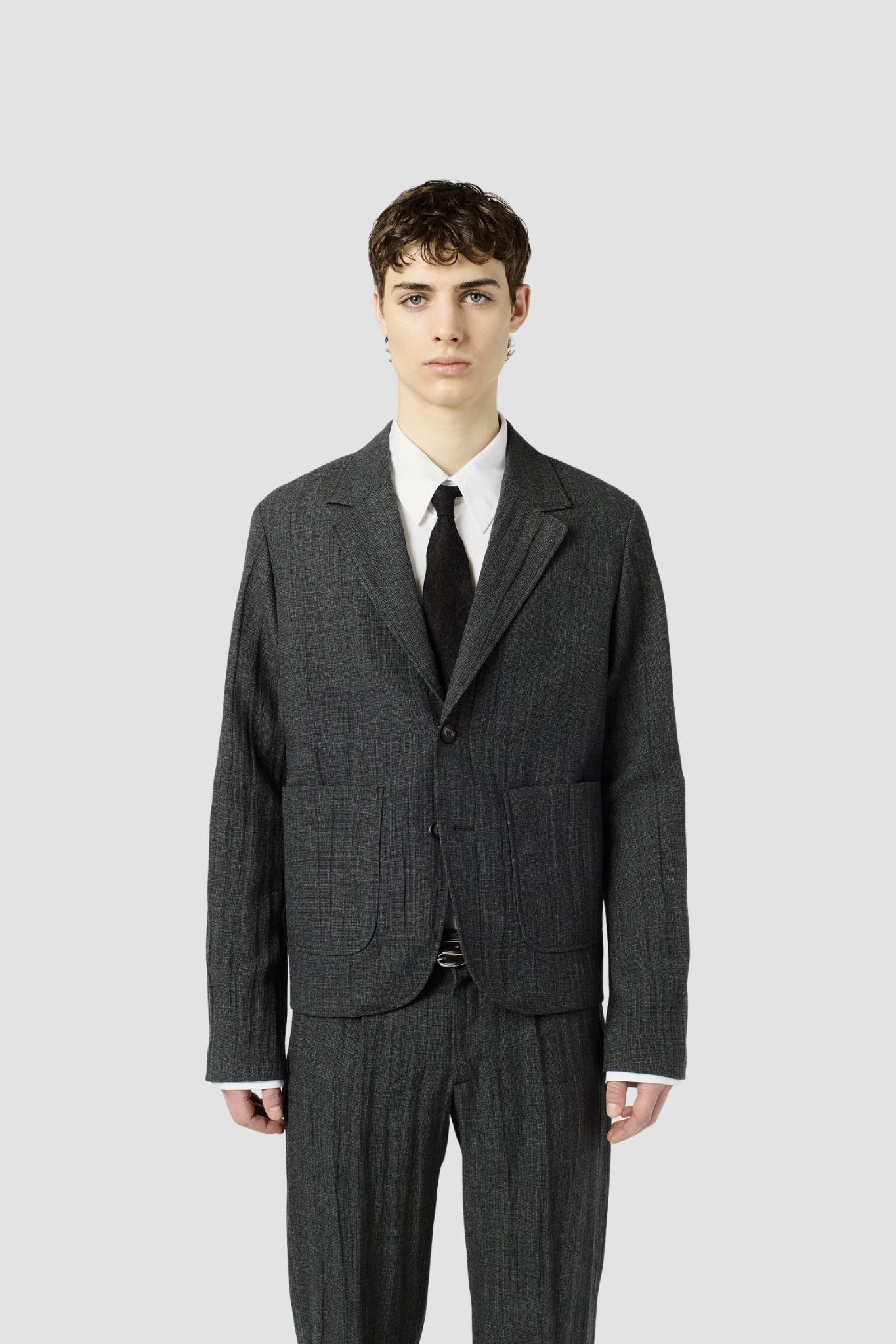 TEMP BLAZER, Stone Grey Plisse Wool