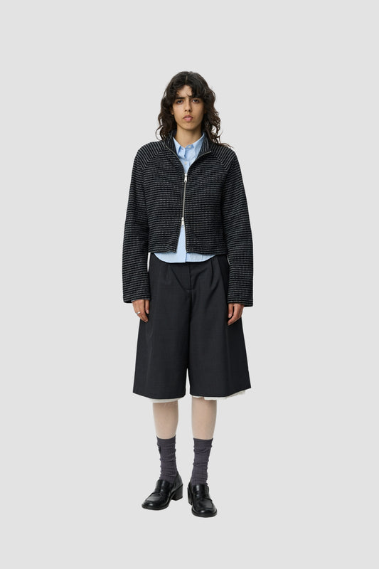 CROPPED LEISURE ZIP UP W Black Experienced Check