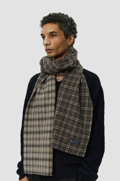 WOOL SCARF Brown Double Faced Check
