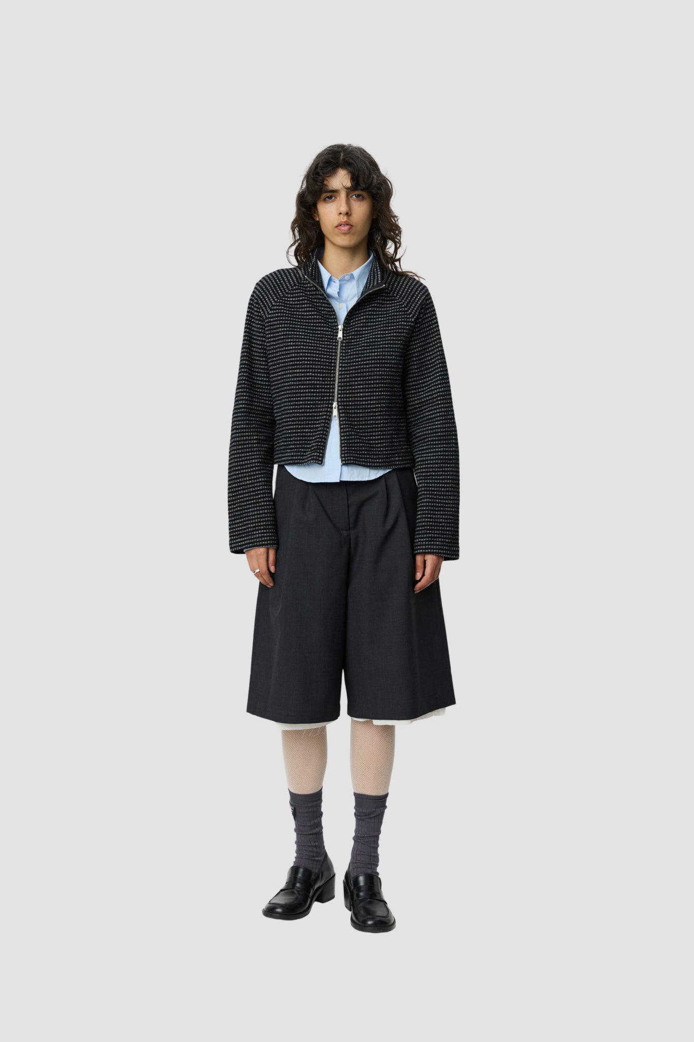 CROPPED LEISURE ZIP UP W Black Experienced Check