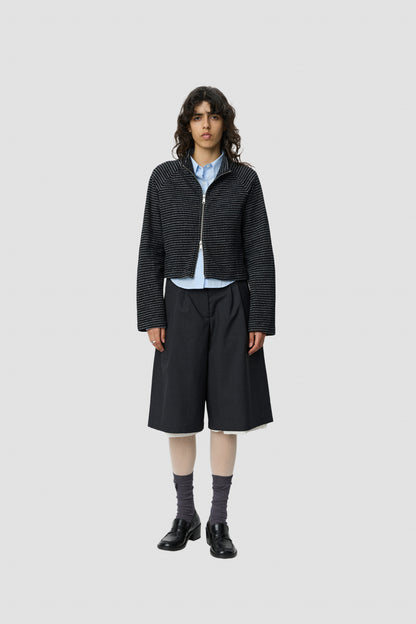 CROPPED LEISURE ZIP UP W Black Experienced Check