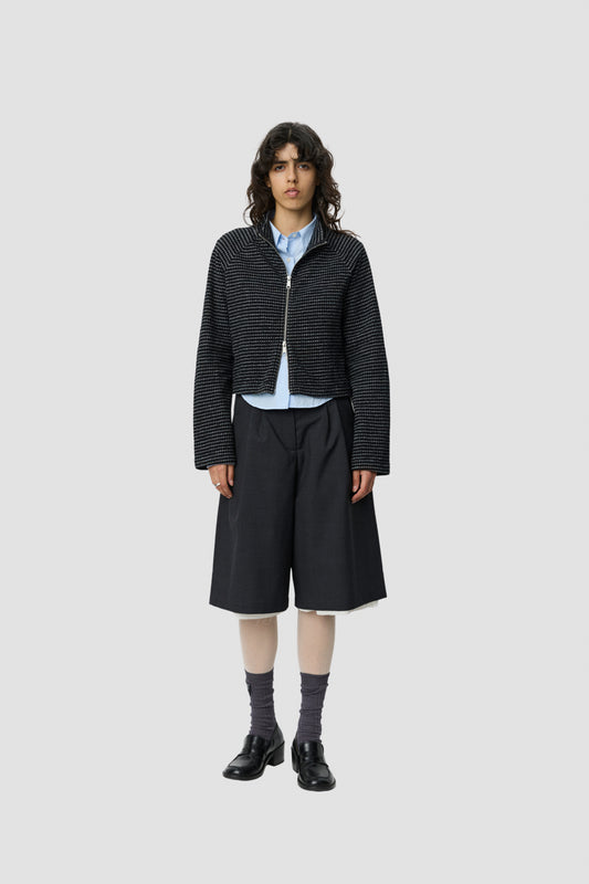 CROPPED LEISURE ZIP UP W Black Experienced Check