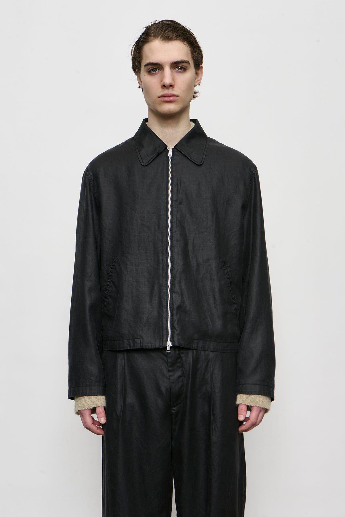 MINI JACKET WORKER lacquer black mirror tencel