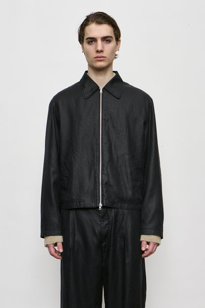 MINI JACKET WORKER lacquer black mirror tencel