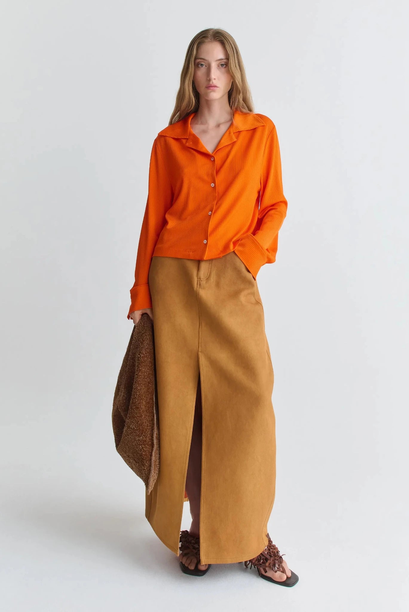 REESE SHIRT Tangerine Viscose Rib