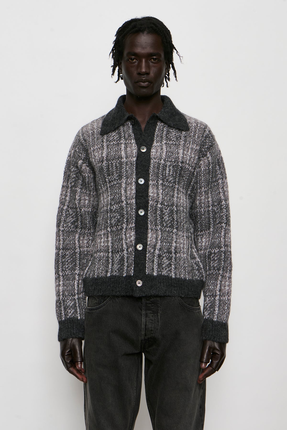 EVENING POLO grand check fuzzy alpaca