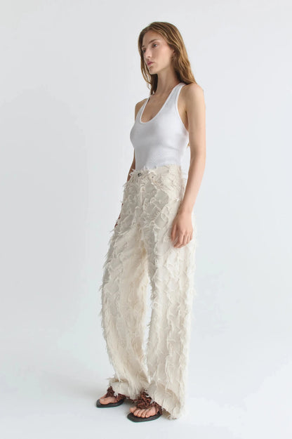 LOOSE CUT JEANS Fringed White Twill