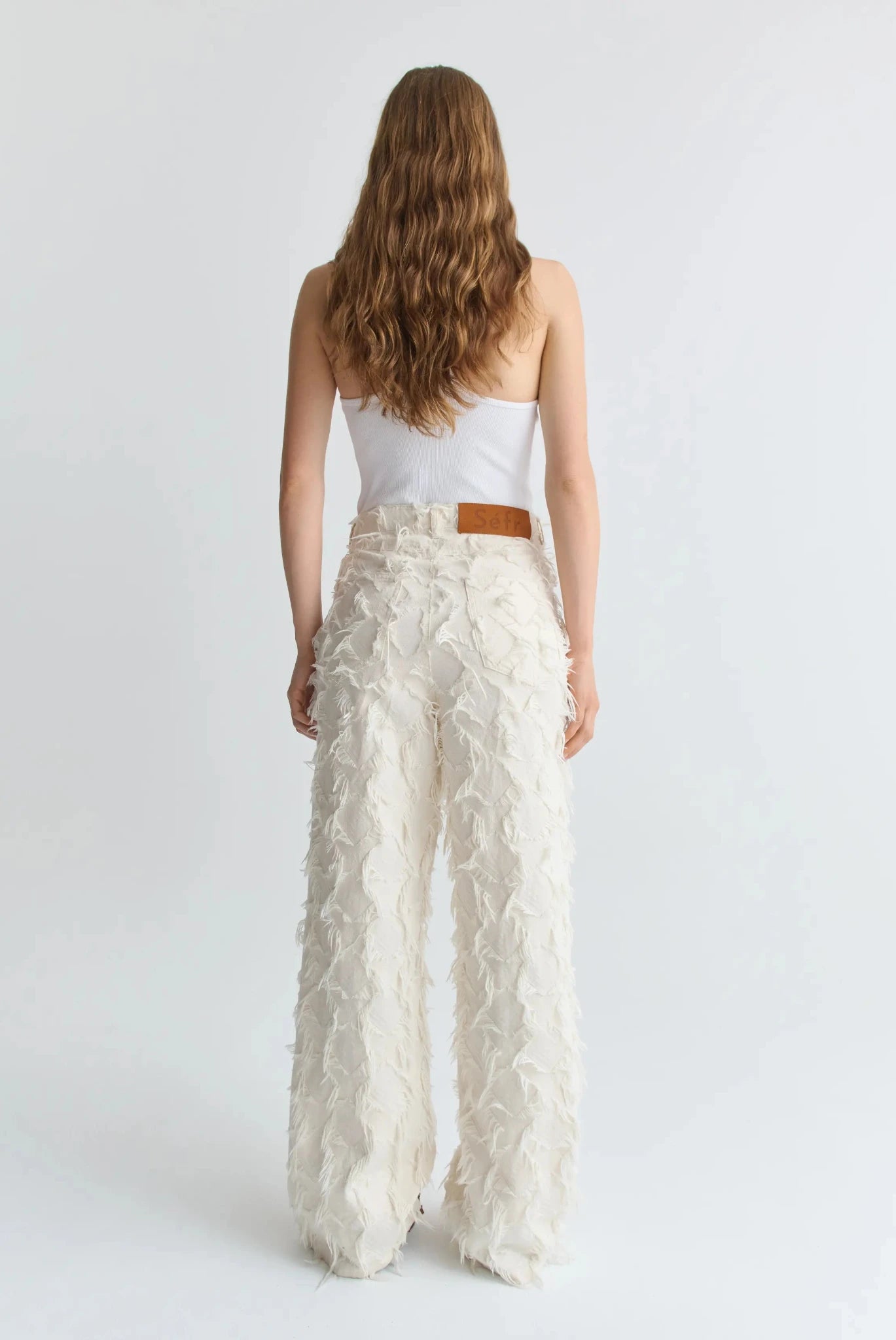 LOOSE CUT JEANS Fringed White Twill