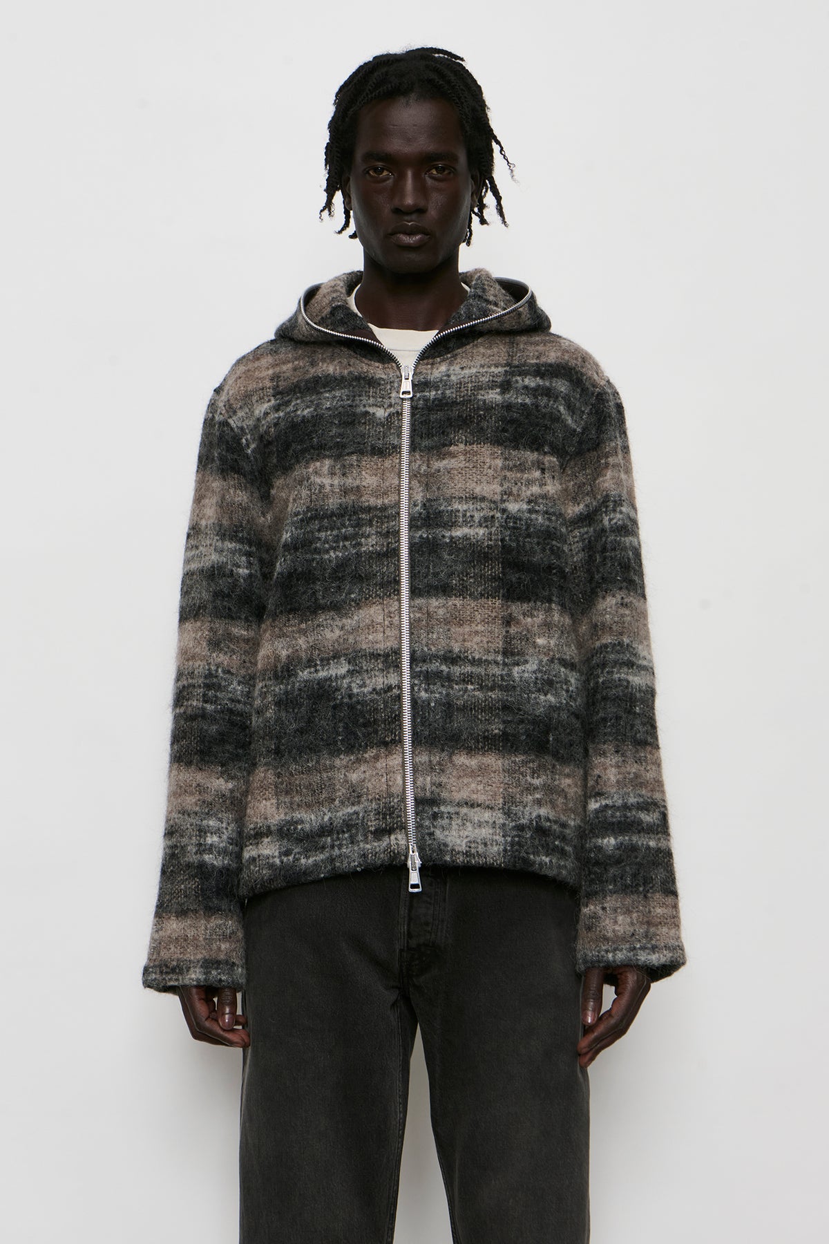 FULL ZIP HOOD night woods check lofty wool