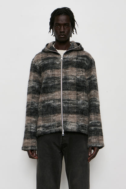 FULL ZIP HOOD night woods check lofty wool